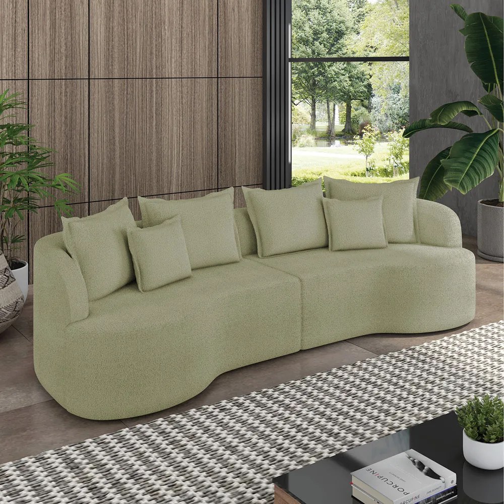 Sofá 4 Lugares Orgânico Living 250cm Mersa Bouclê Verde K01 - D'Rossi