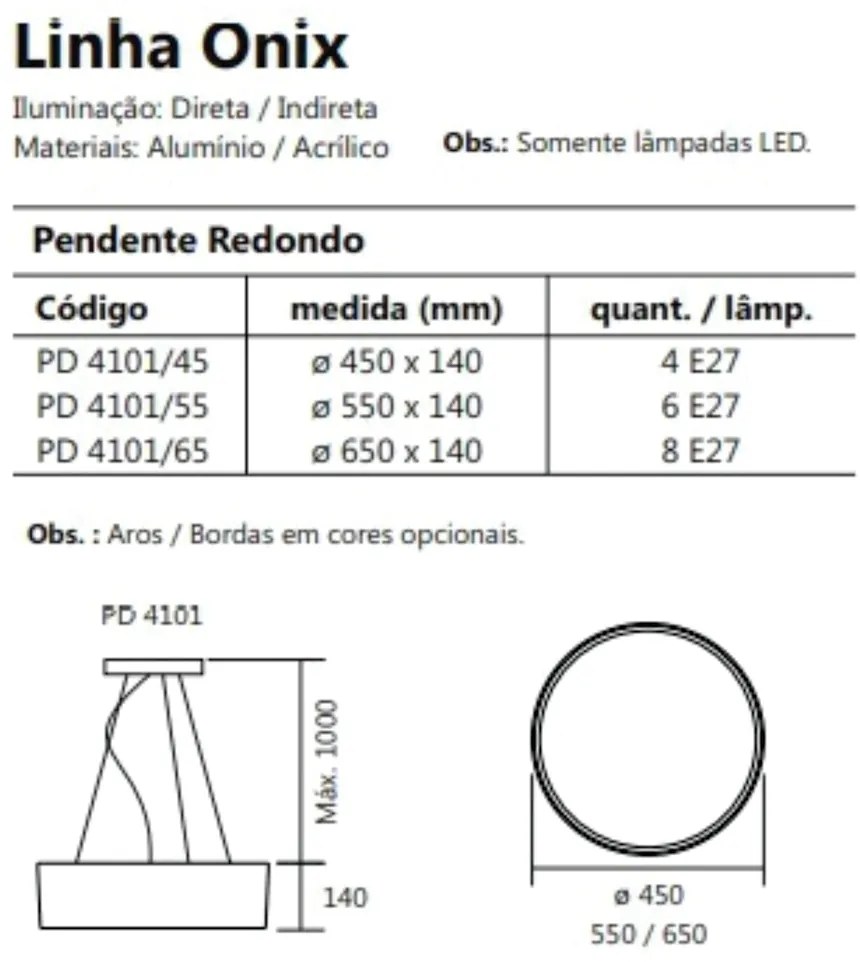 Pendente Redondo Onix Ø65X14Cm 8Xe27 Aro Recuado / Metal E Acrilico |... (PT - Preto Texturizado, TT-M - Titânio Metálico)