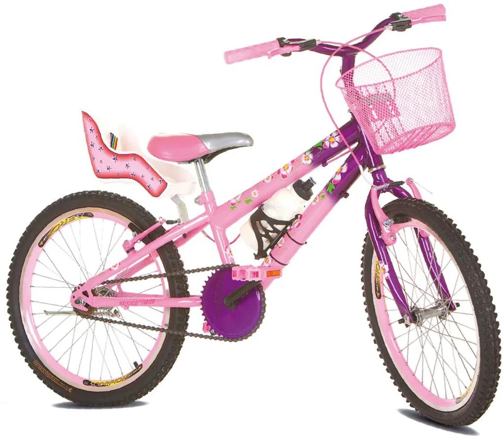 Bicicleta Infantil Aro 20 Flowers Com Cadeirinha de Boneca