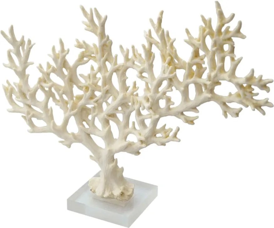 Escultura de Coral em Resina Branca e Base em Acrílico - 25x32x08cm