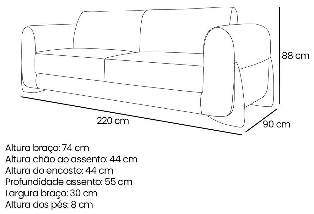 Sofá 3 Lugares Base de Madeira Clarissa 220 cm Linho Areia S04 - D'Rossi