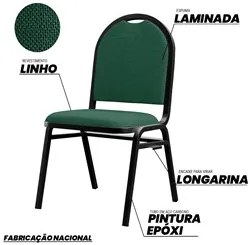 Kit 6 Cadeiras Hoteleiras Auditório Empilhável Linho M23 Verde - Mpoze