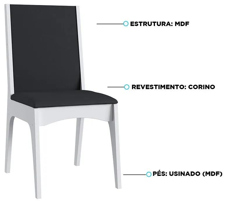 Conjunto  2 Cadeiras Em Mdf Estofada Envelopada Corano Branco/Preto
