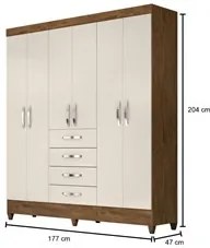 Guarda Roupa Casal Avaí 6 Portas Castanho Wood/Baunilha - Moval