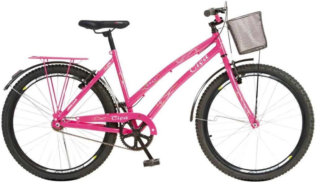 Bicicleta de Passeio Aro 26 Freio V-Brake Ciça Quadro 19 Aço Pink - Colli Bike