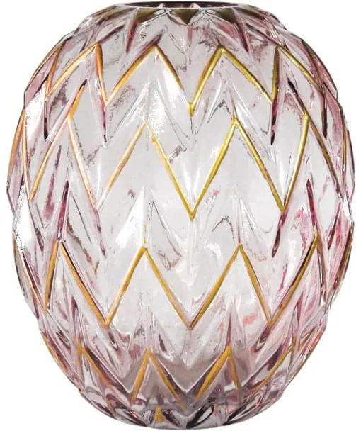Vaso Decorativo em Vidro na Cor Rosa com Detalhes em Dourado - 20x17cm
