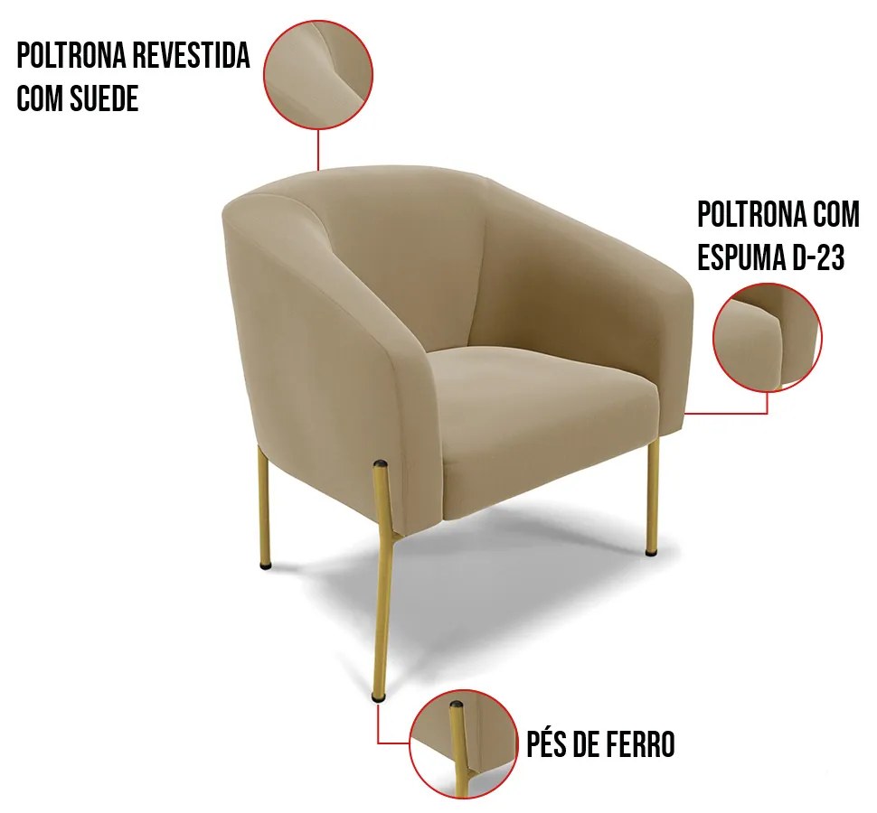 Cadeira Sala de Jantar Pé de Ferro Dourado kit 2 Stella Suede D03 - D'Rossi - Marrom Rato