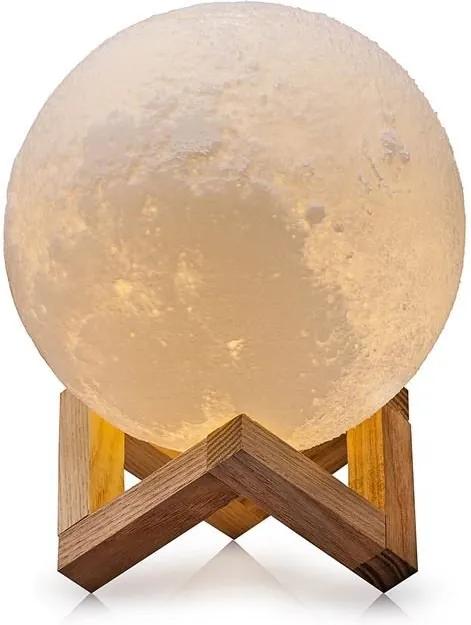 Luminária Lua Cheia 3D 15cm - Base Madeira - 5 Cores de Iluminação