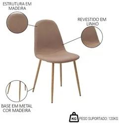 Cadeira de Jantar Moderna Slim Pés Madeira Lânia R02 Linho Cáqui - Mpo