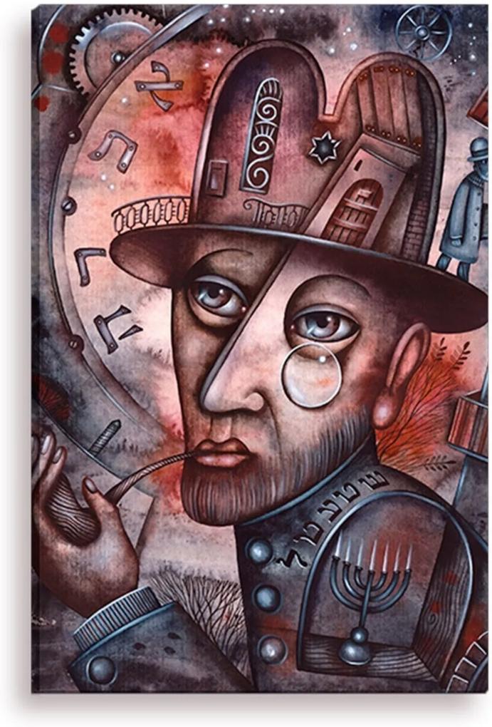 Tela Decorativa Estilo Pintura Steampunk Homem e Cachimbo - Tamanho: 90x60cm (A-L) Unico