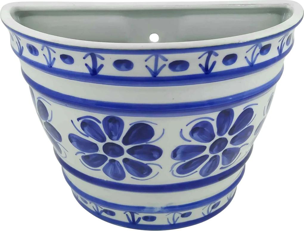 Vaso de Parede em Porcelana Azul Colonial 15 cm (com furo)