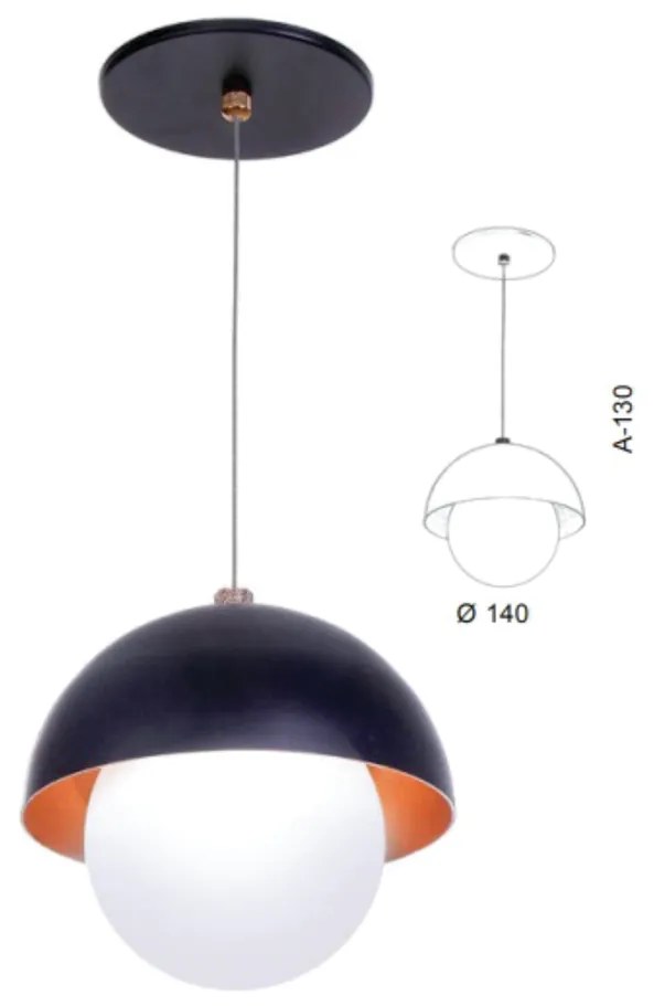 Pendente Cúpula Ø14X13Cm Metal E Globo Ø10Cm 01Xg9 |Old Artisan Pd-552... (BRANCO / COBRE BRILHO, FOSCO (BRANCO))