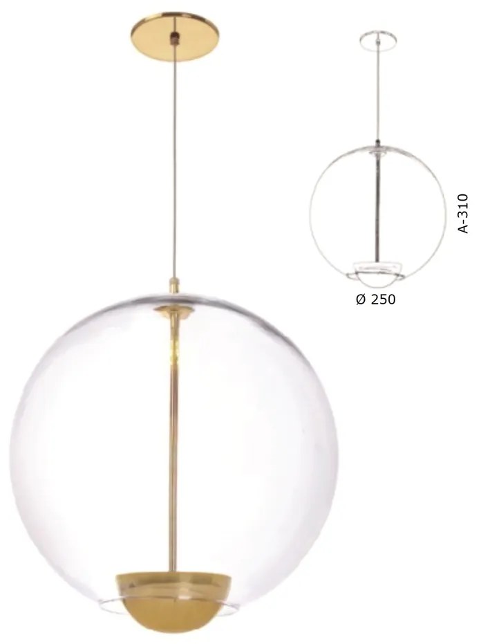 Pendente Globo Led Integrado Ø25X31Cm Metal E Globo Ø25Cm 02 Pci X 5,5... (CAFÉ / COBRE BRILHO, CLEAR (TRANSPARENTE))