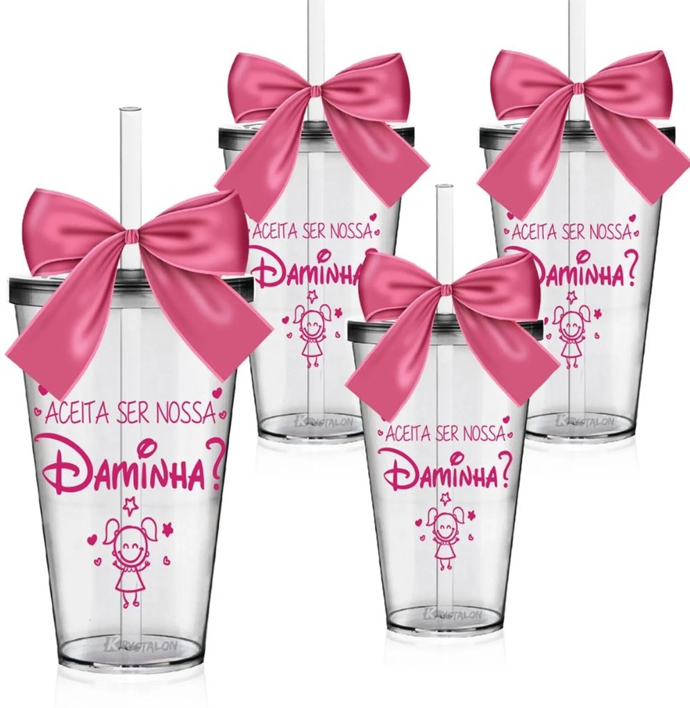 4 Copos Convite Personalizados para Daminha - Disney