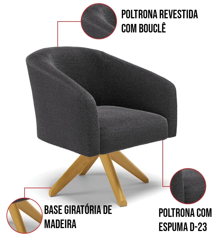 Poltrona Decorativa Giratória MA30 Kit 2 Stella Bouclê Grafite D03 - D'Rossi