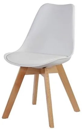 Cadeira Siena PU Branco Base Madeira Natural 84cm  - 62131 Sun House