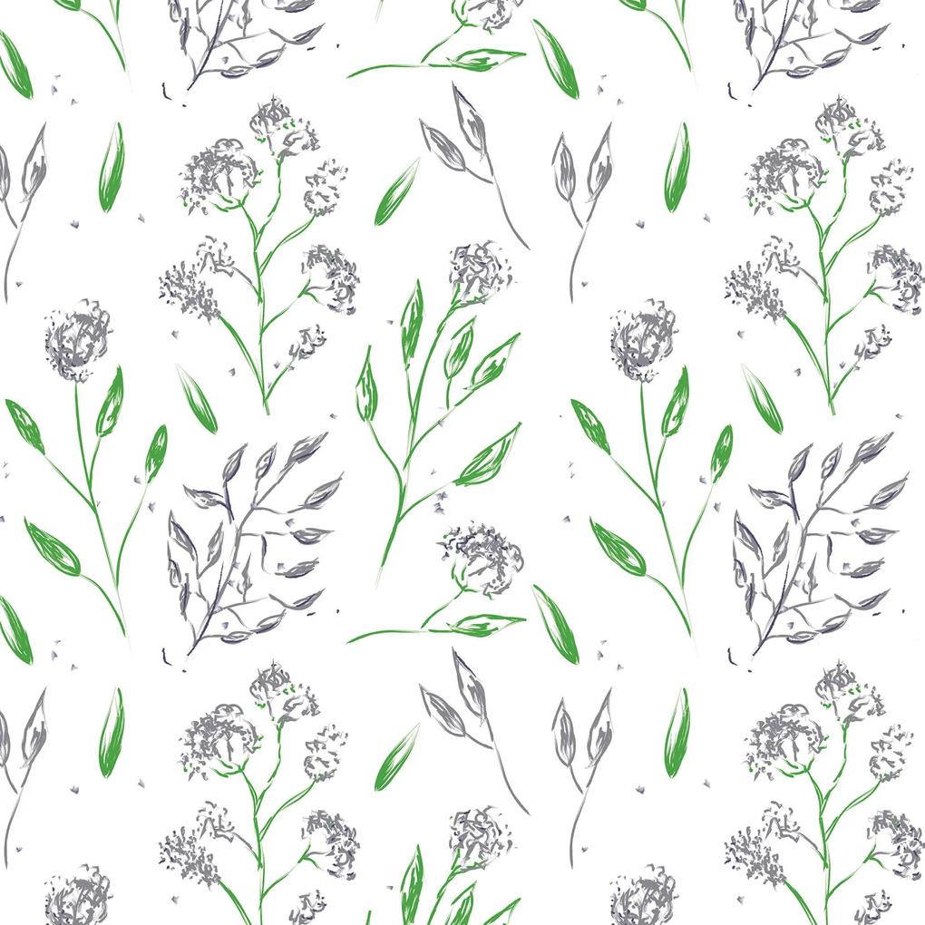 Papel de parede adesivo floral verde cinza e branco