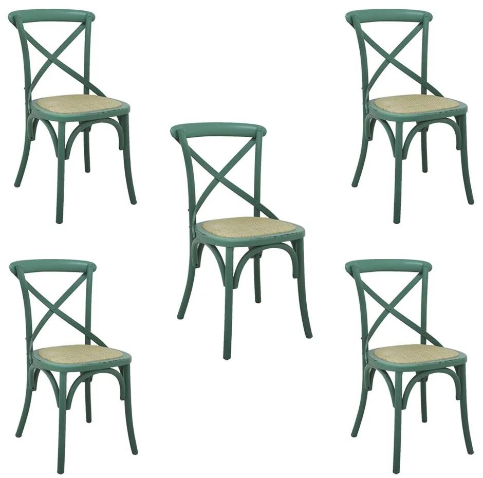 Kit 5 Cadeiras Decorativas Sala De Jantar Cozinha Danna Rattan Natural Verde G56 - Gran Belo