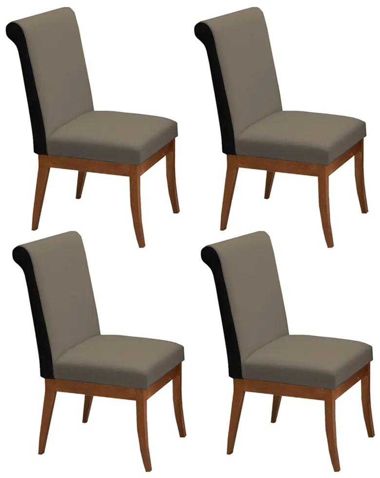 Conjunto 4 Cadeiras Larissa Aveludado Capuccino + Couríssimo Preto