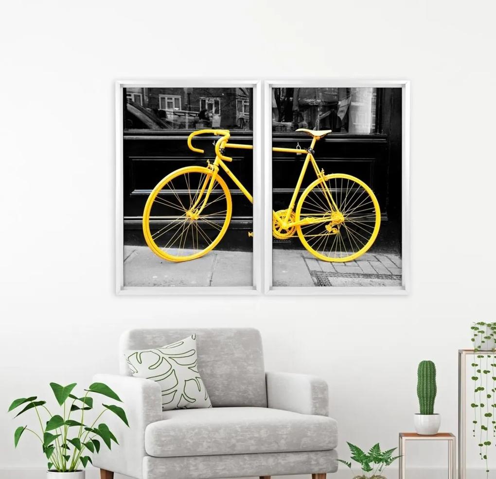 Quadro com Moldura Chanfrada Bicicleta Amarela Branco - Médio