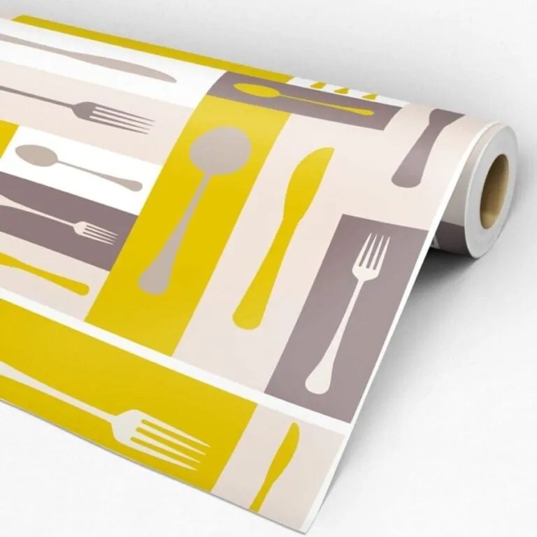 Papel de parede adesivo casual kitchen amarelo e cinza