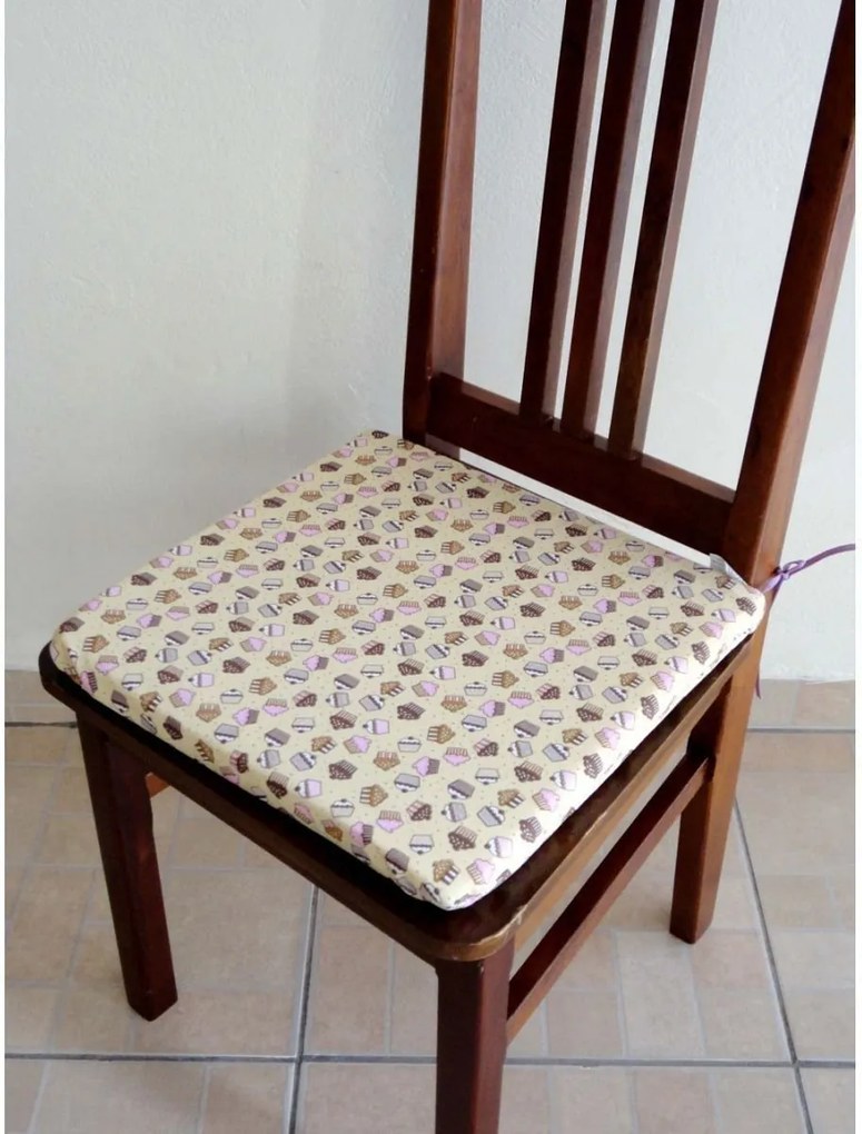 Assento de Cadeira Estampada Tecido Tricoline Algodão  - Cupcake