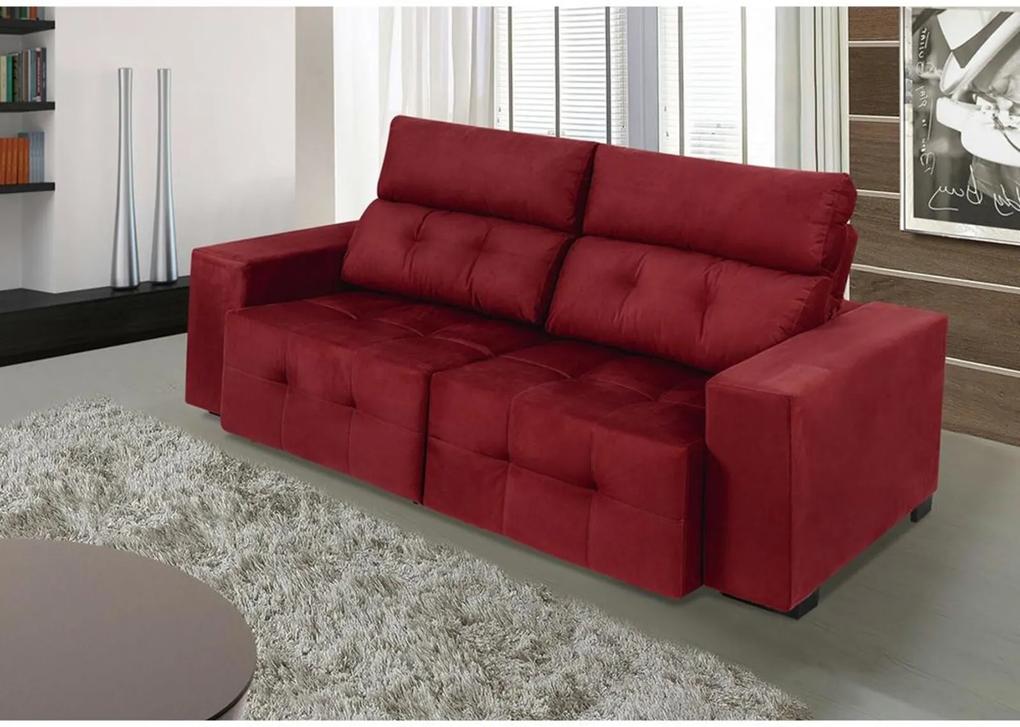 Sofa Firence 2,30 Mts Retrátil e Reclinável Tecido Suede Vermelho - Moveis Marfim