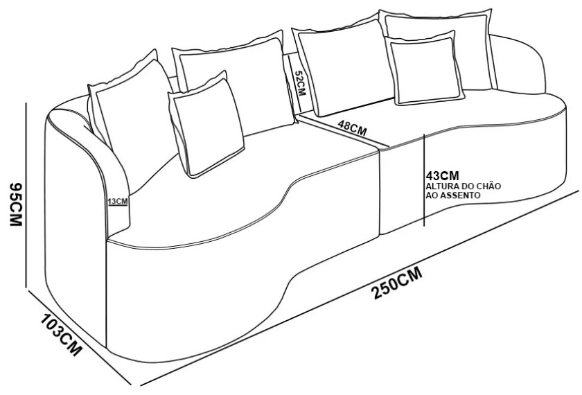 Sofá 4 Lugares Orgânico Living 250cm Mersa Veludo Rosê K01 - D'Rossi