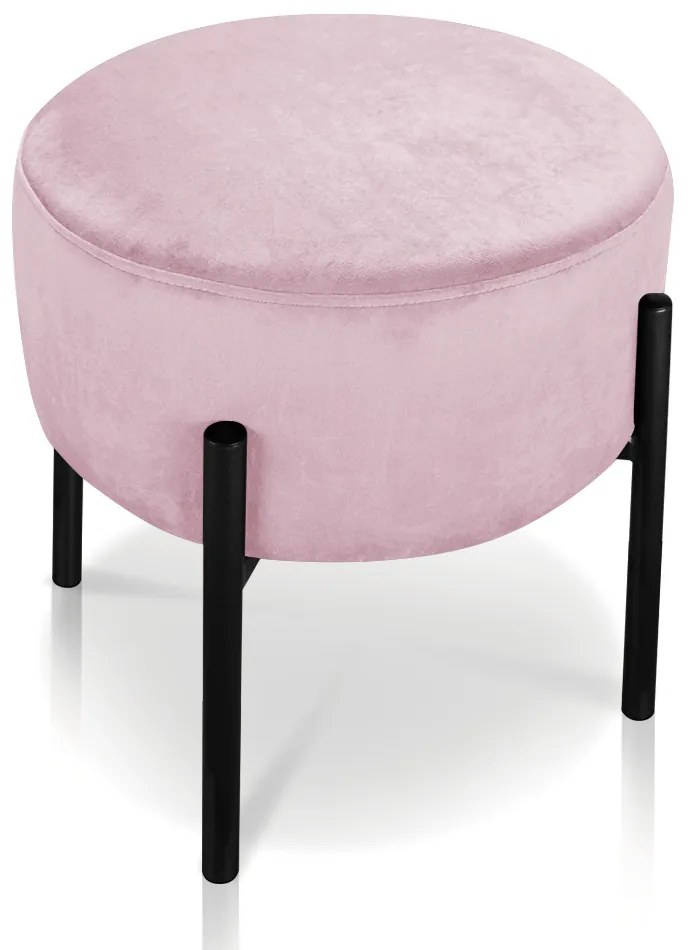 Puff Banqueta Decorativo Industrial Preto Iron Suede Rosa Bebê D03 - D'Rossi