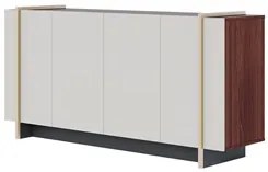 Balcão Aparador Buffet 4 Portas 160cm Barcelona C05 Nogueira/Off/Doura