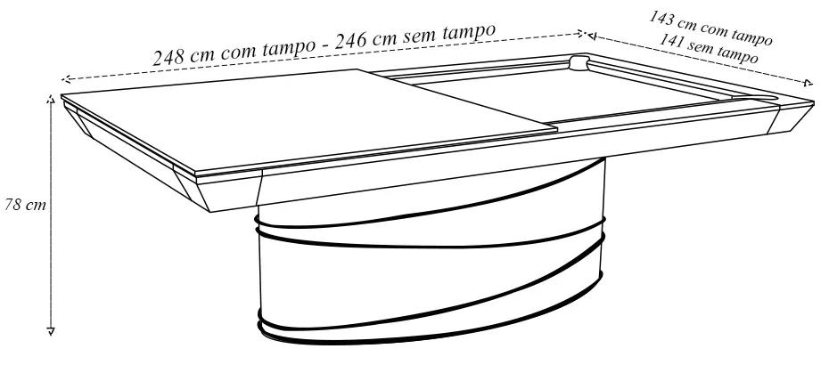 Mesa de Bilhar Sinuca e Jantar Sullivan Versátil com Tampo Removível 248 cm Base Oval Fendi G84 - Gran Belo