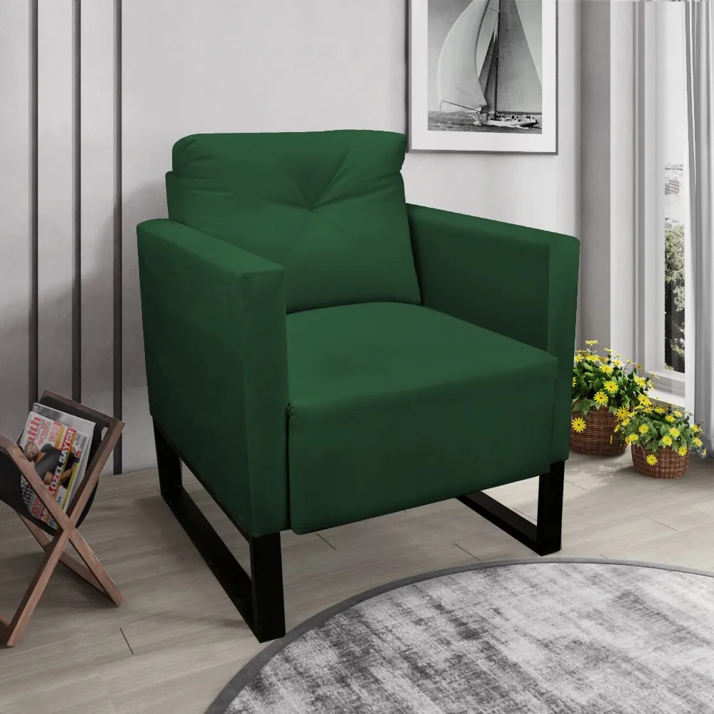 Poltrona Luisa Veludo Base Industrial Metálica Preto D01 - D'Rossi - Verde