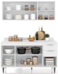 Armário de Cozinha Com Tampo CP01 150cm Pérola Branco Z34 - Mpozen