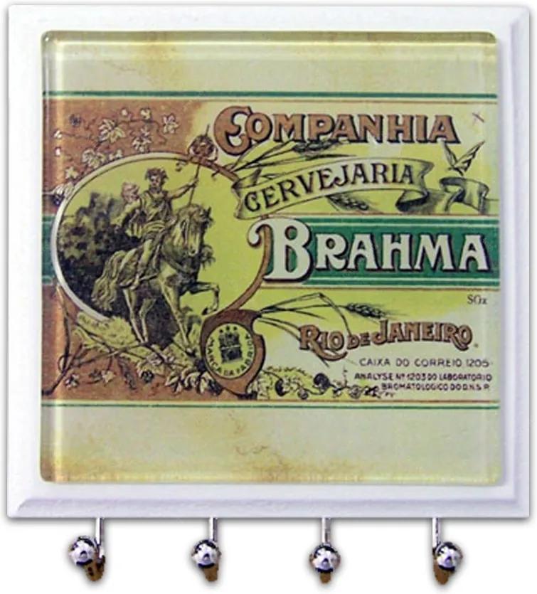 Porta-Chaves - 4 Ganchos - Companhia Brahma em Vidro - 11x11 cm