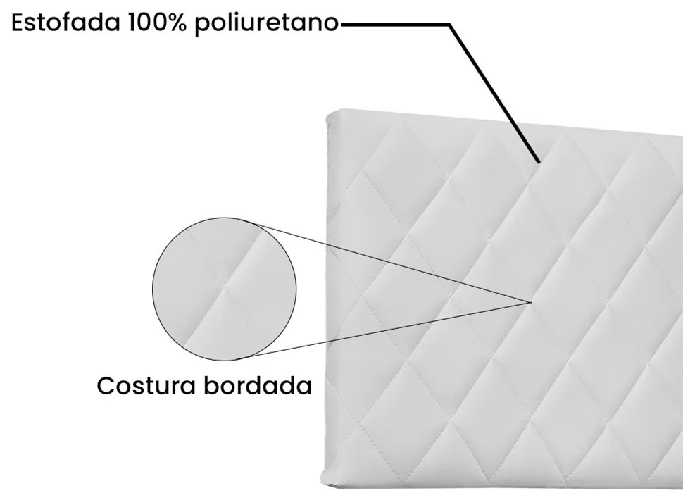 Cabeceira Painel Dubai Para Cama Box Solteiro 90 cm Corino - D'Rossi - Branco