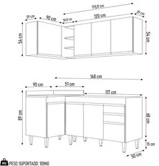 Armário de Cozinha Modulado de Canto Direito 4 Peças CP37 Balcão sem T