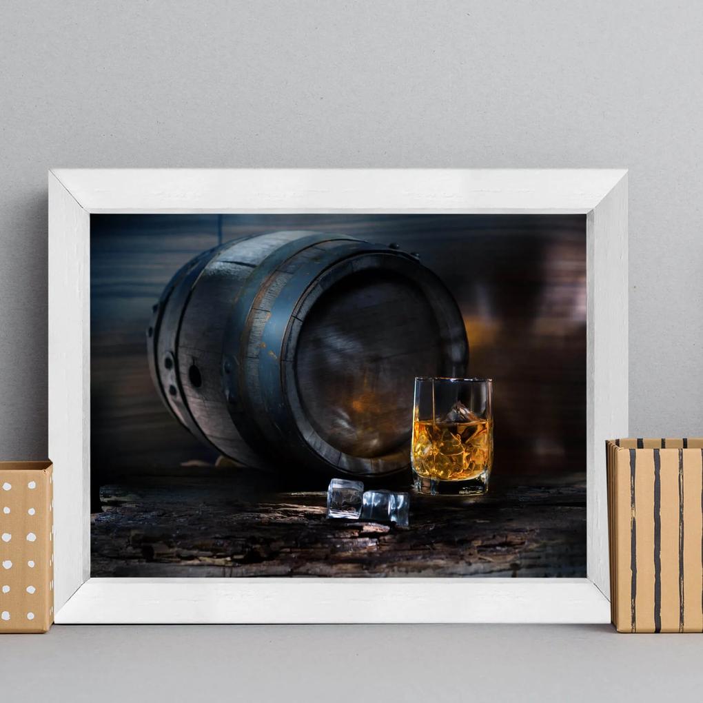 Quadro Decorativo Bebida Bar Whisky 33x43cm Moldura Branca