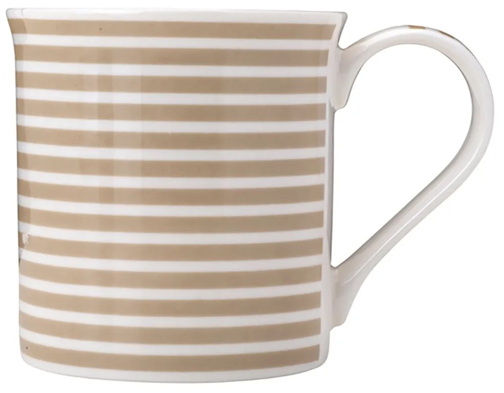 Caneca 350Ml Porcelana Lines Branca E Bege - Lyor