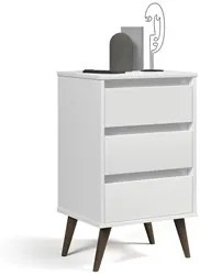 Mesa de Cabeceira Pés Retrô 3 Gavetas 43cm Wood Branco - EJ Móveis