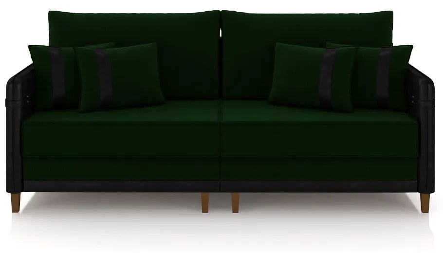 Sofá Living Montecarlo 2 Lugares Bipartido 212cm Pés em Madeira Veludo/PU Verde/Preto G33 - Gran Belo