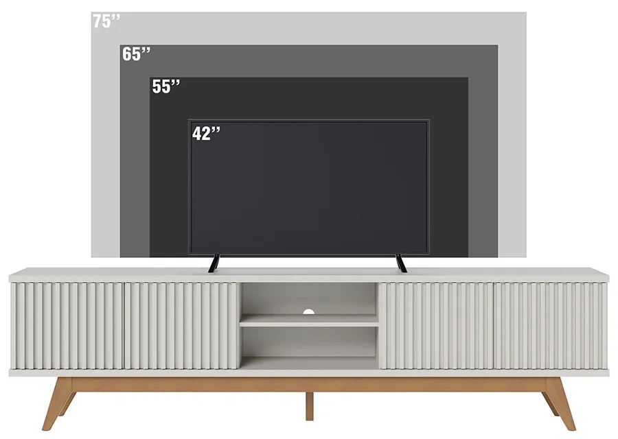 Rack para Sala Bancada de TV 75 Pol 218cm Pollyana Off White Matte C04 - D'Rossi