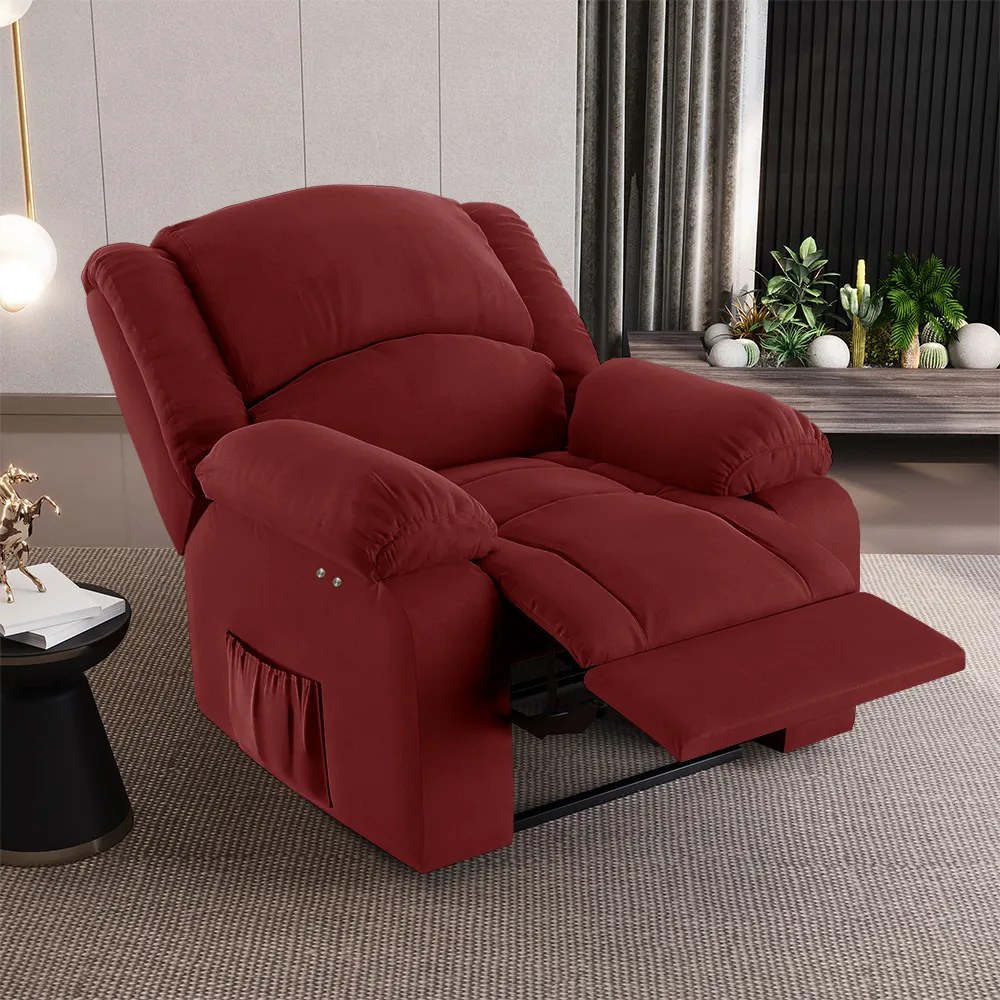 Poltrona do Papai Reclinável Melim Power Touch Massagem Veludo Vermelho FH1 - D'Rossi