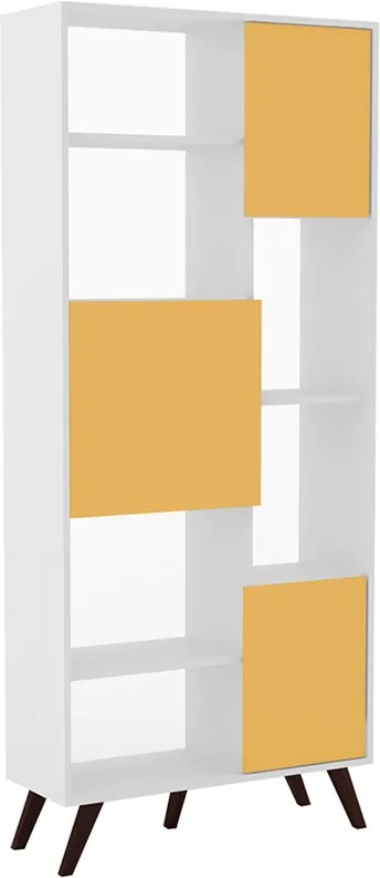 Estante Daichi C/ 3 Portas e 7 Prateleiras Branco / Amarelo