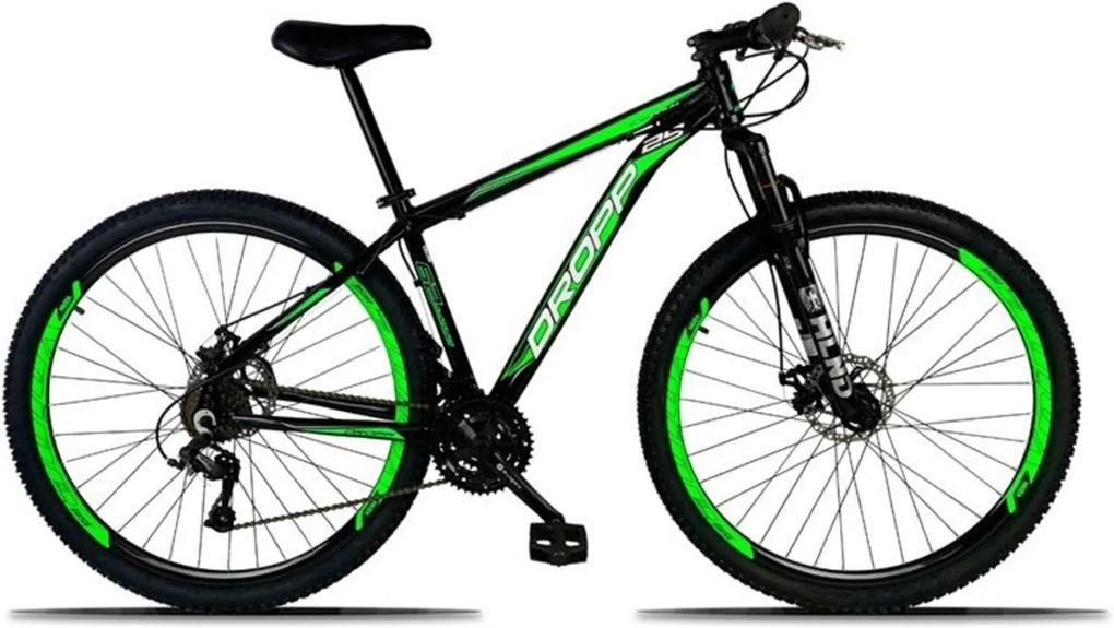 Bicicleta Aro 29 Quadro 21 Alumínio 21 Marchas Freio a Disco Mecânico Preto/Verde - Dropp