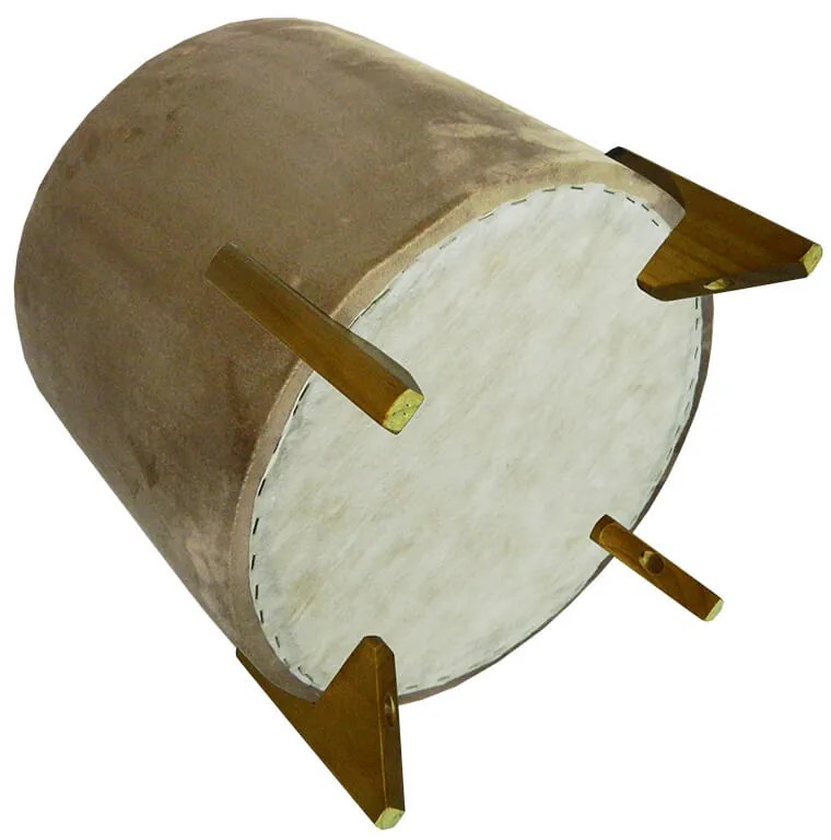 Puff Redondo Evo Peach em Veludo com Pés Escandinavo - Caqui - Grande 45cm