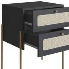 Mesa de Cabeceira Com 2 Gavetas Pé Metal Arlo A10 Nero/Dourado - Mpoze