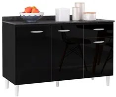 Balcão Cozinha Pia 120cm com Tampo Classic P11 Preto/Marmore - Mpozena