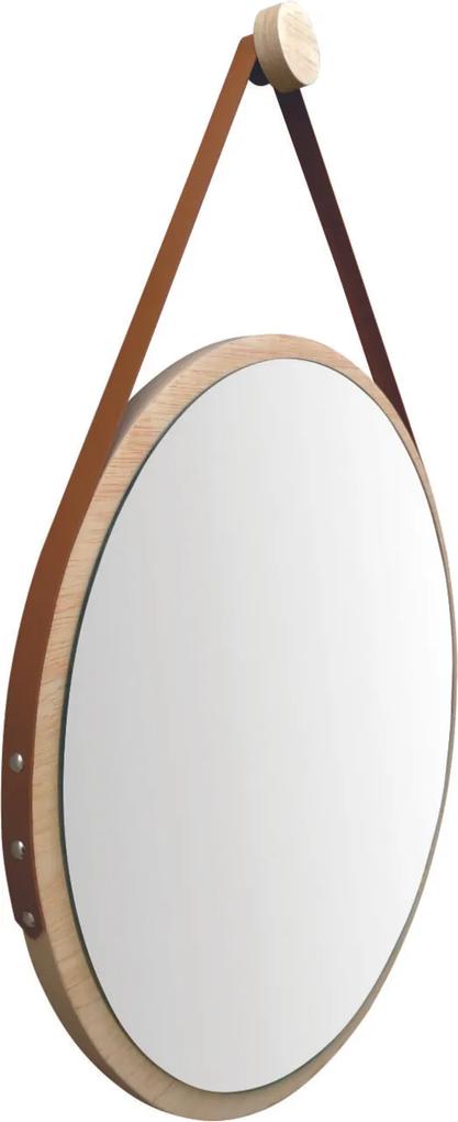 Espelho Redondo Adnet Minimalista Natural com Alça Caramelo  + Pendurador 50cm