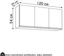 Armário de Cozinha Aéreo 120cm 3 Portas Virgínia Cinza Claro - Lumil