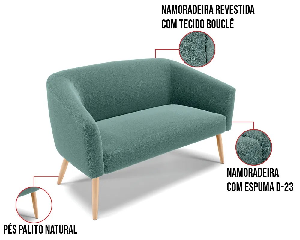 Namoradeira e 2 Poltronas Pé Palito Natural Stella Bouclê D03 - D'Rossi - Verde Menta